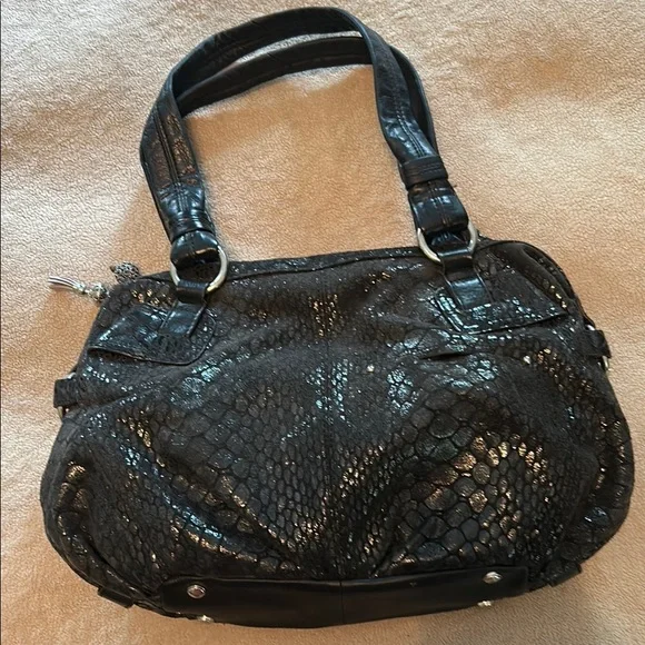 B. Makowsky Black Shoulder Bag with Silver Hardware - Picture 3 of 12